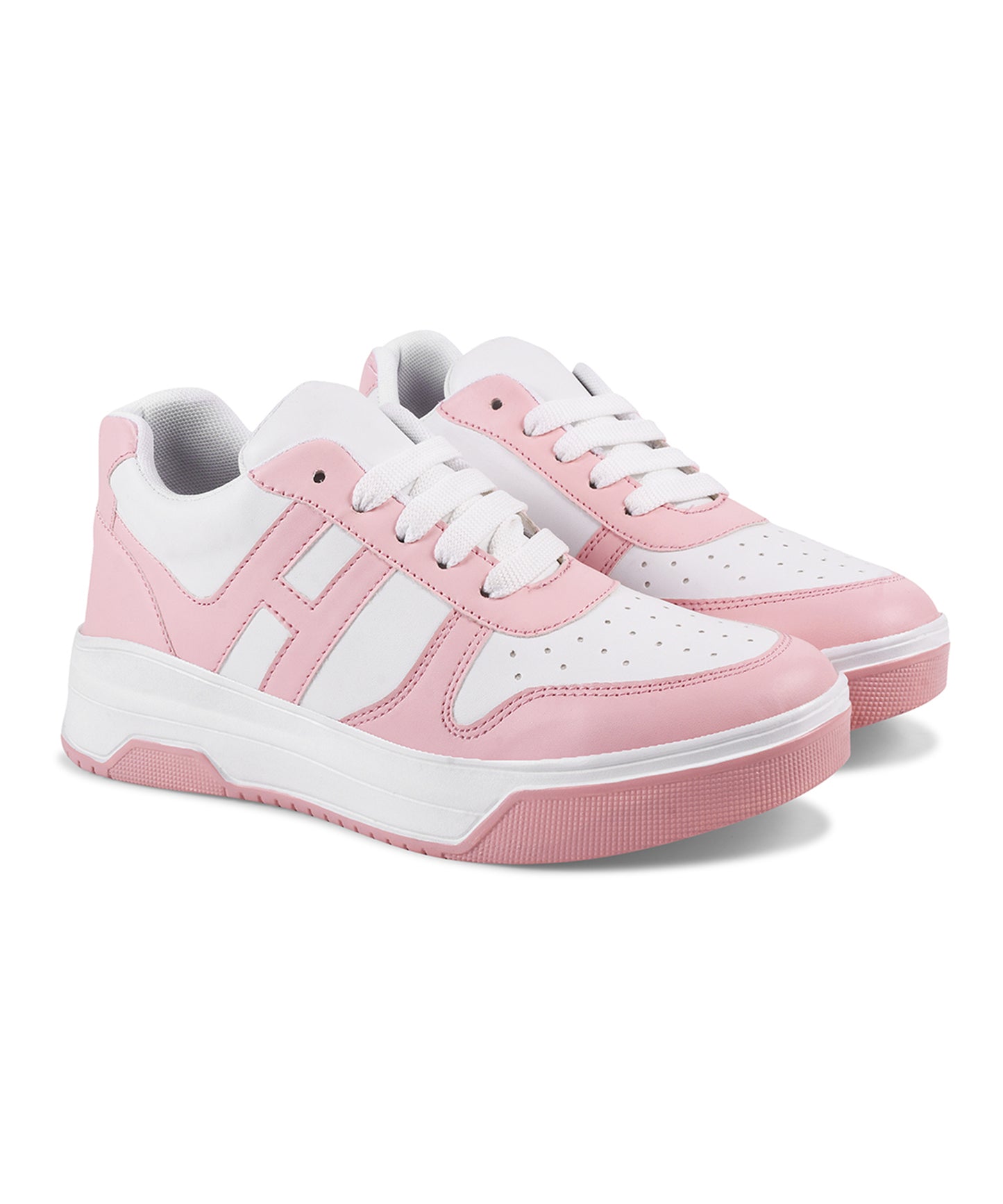 Jm Looks Women's Baby Pink Chunky Sneakers – Comfortable Casual Shoes White-Pink