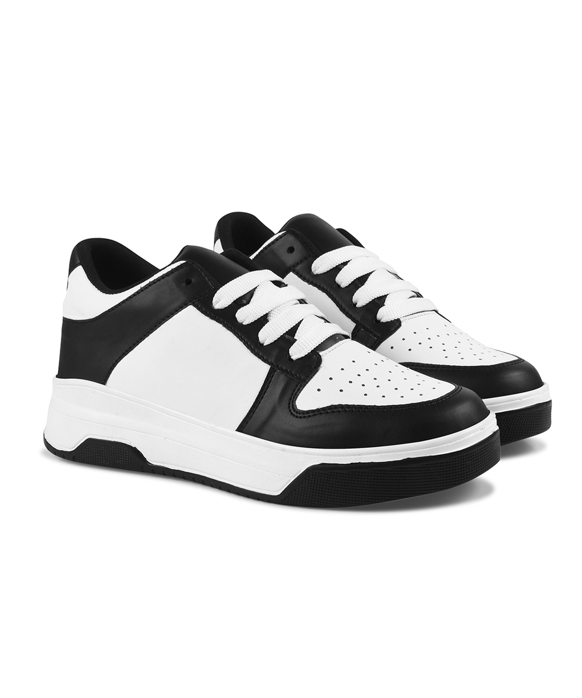 platform lace-up sneakers with a two-tone design and a chunky sole
 Black
