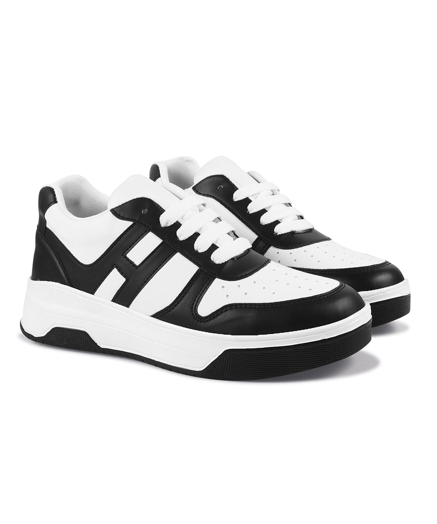 Jm Looks Women's Baby Pink Chunky Sneakers – Comfortable Casual Shoes White-Black
