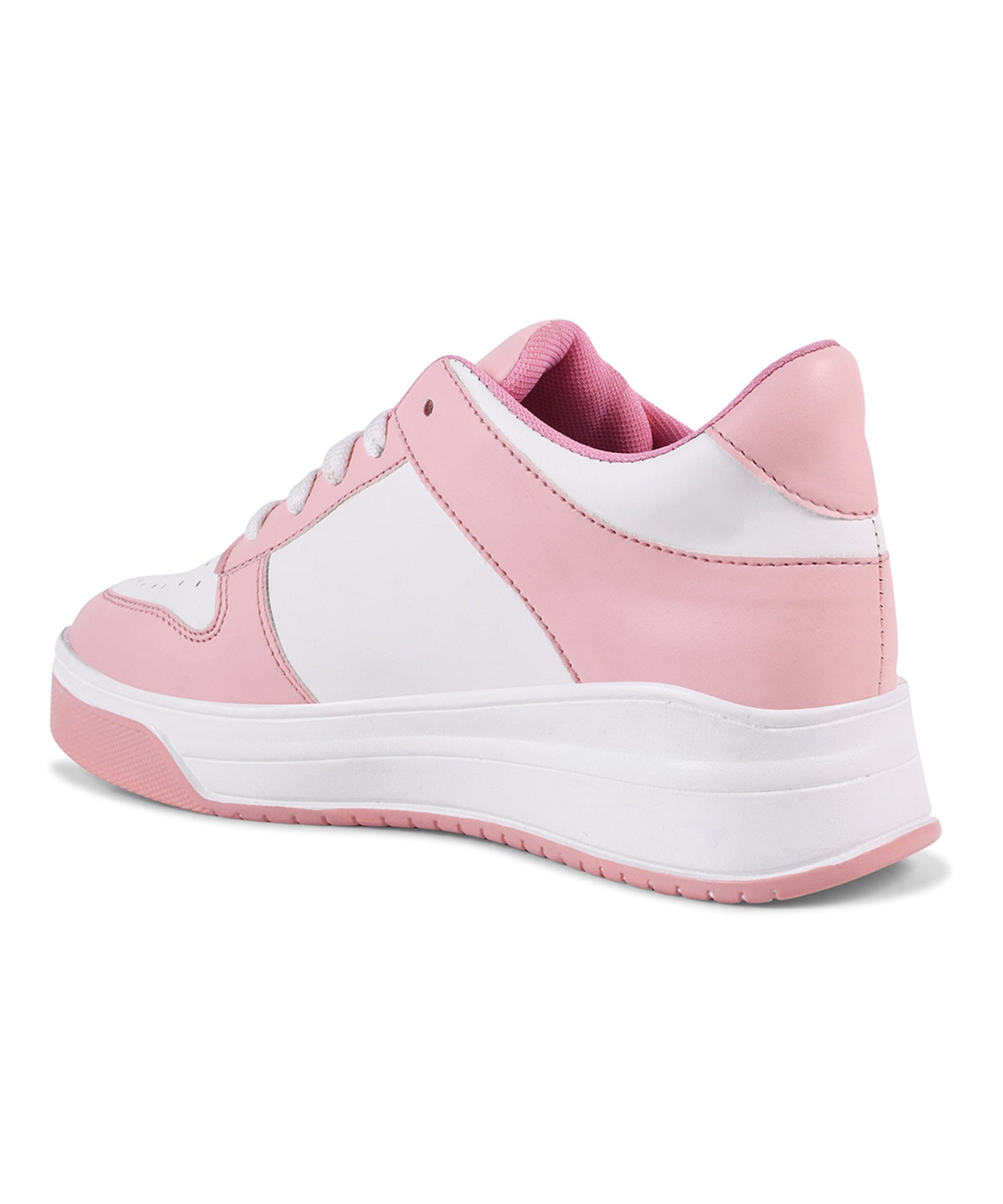platform lace-up sneakers with a two-tone design and a chunky sole
Pink