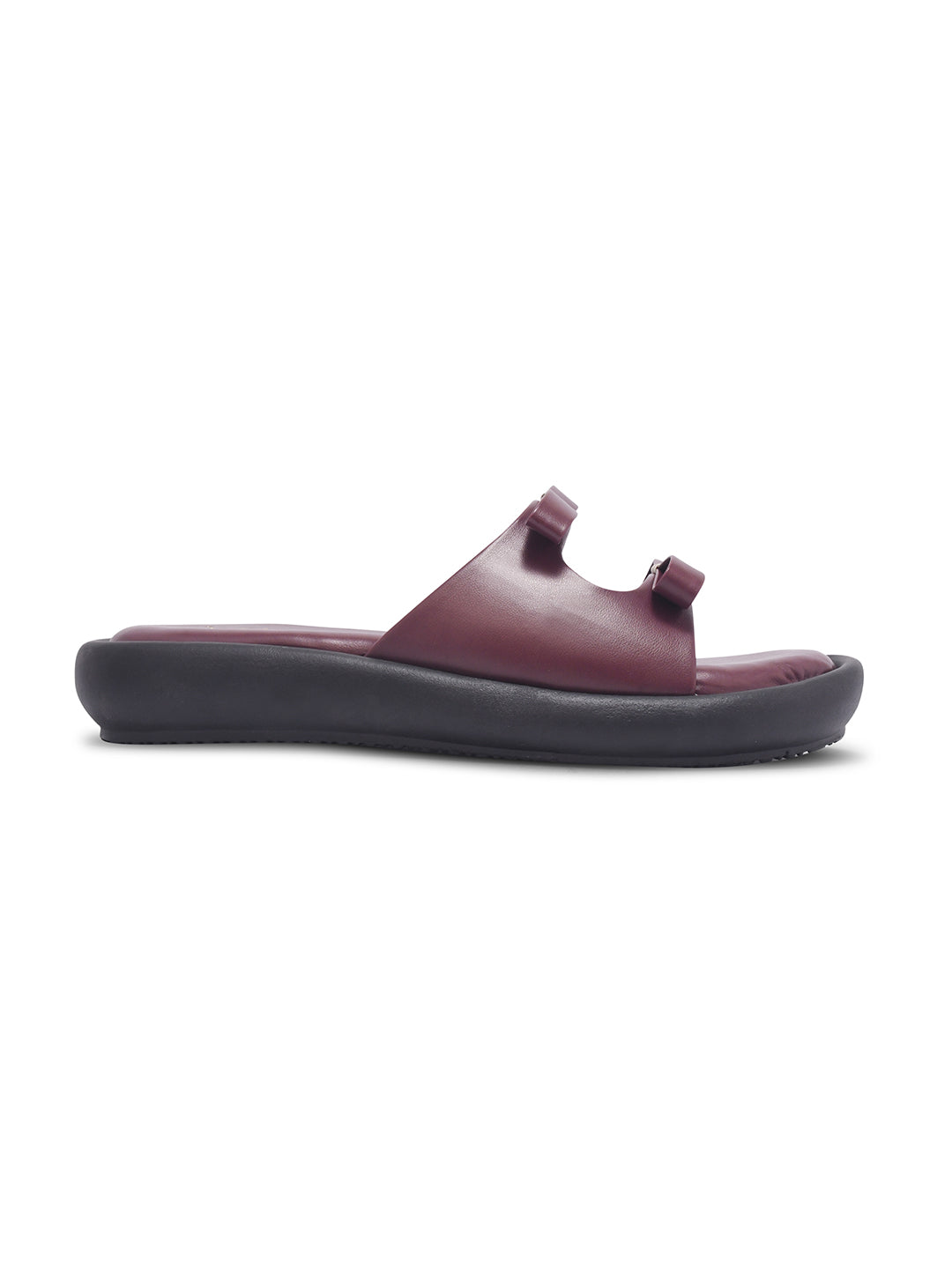 JM Looks slide sandals featuring multiple bow details on the wide straps and a flat sole
Cherry