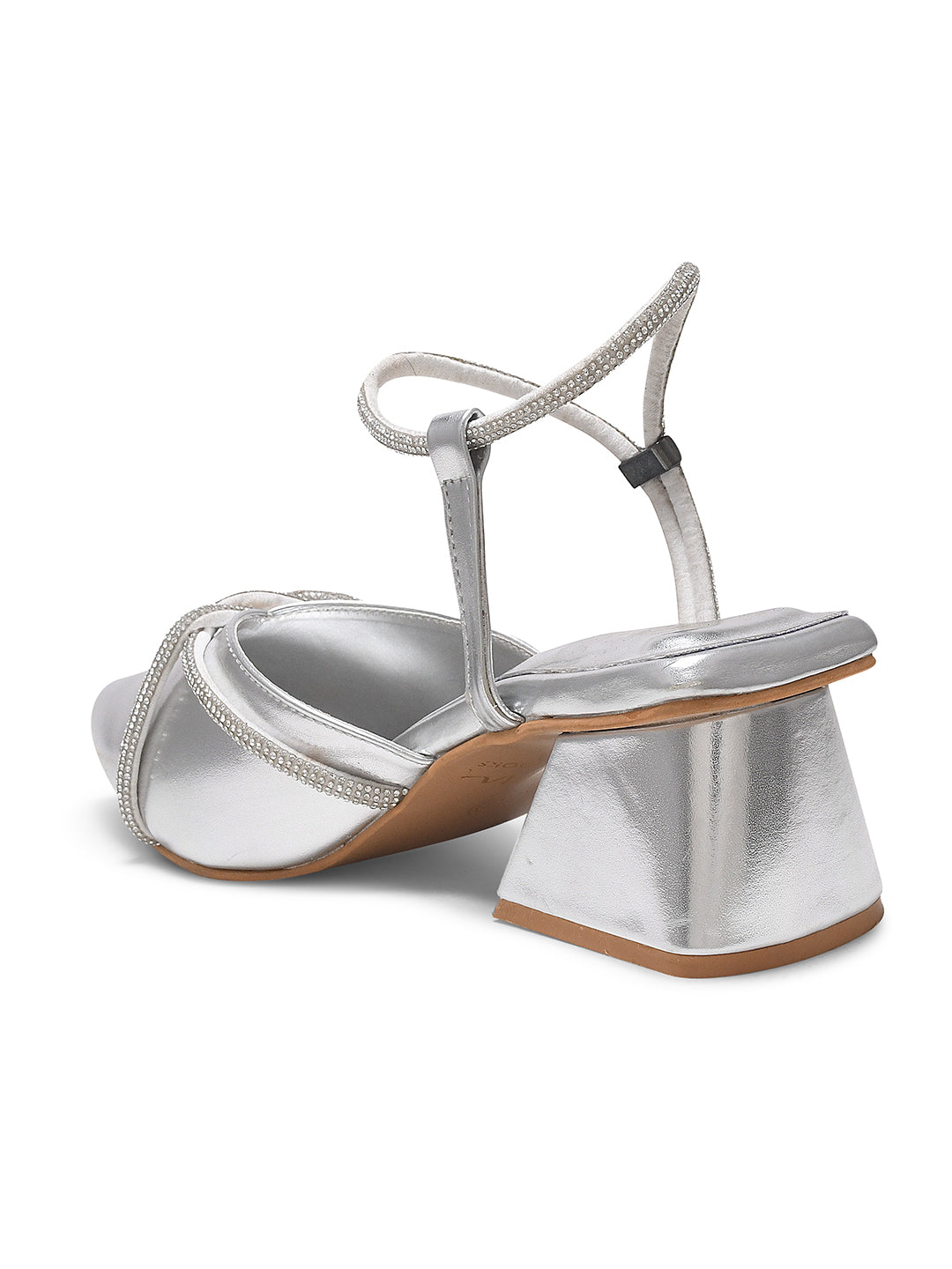 JM Looks women's pointed-toe block heels with embellished cross straps and a slingback
Silver