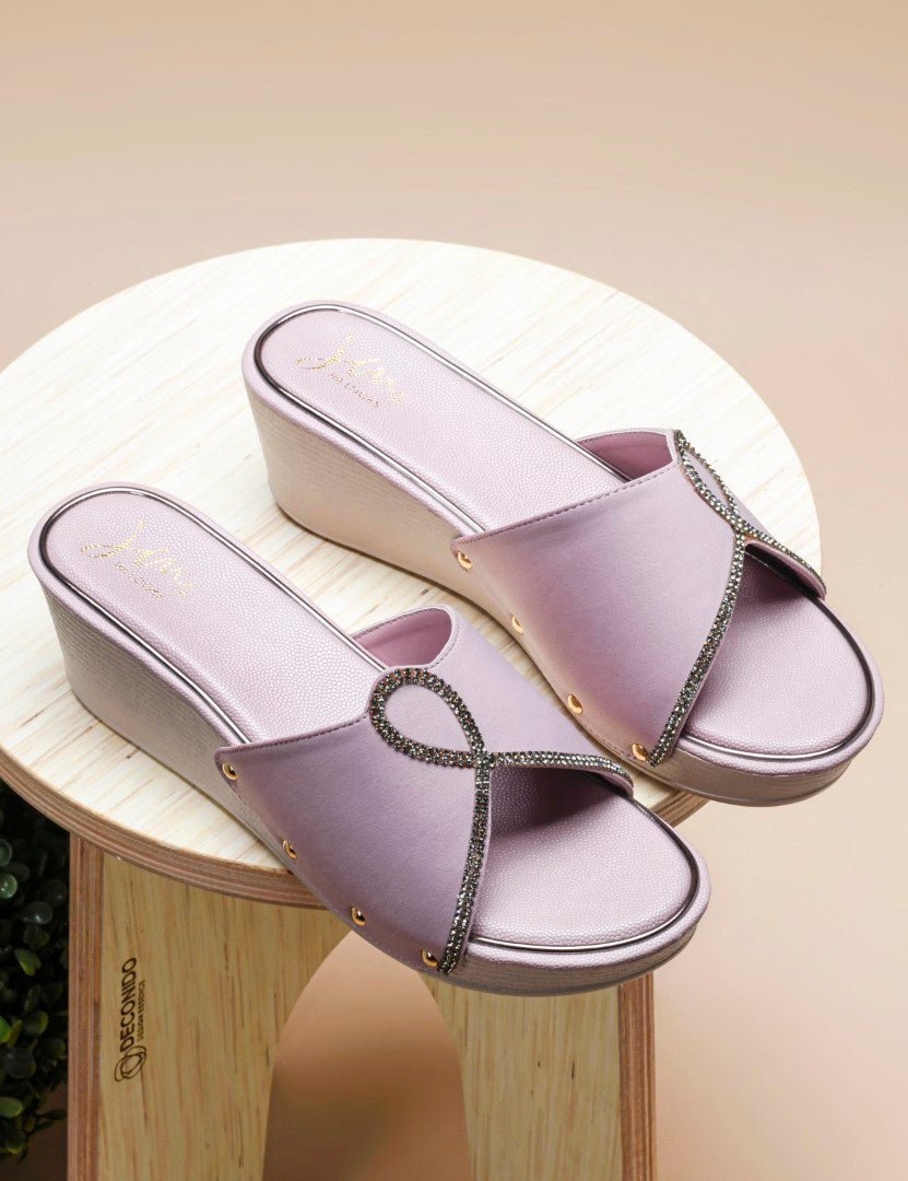 JM Looks Ethnic Wedge Sandals | Embroidered Open-Back Slip-On for Women black
