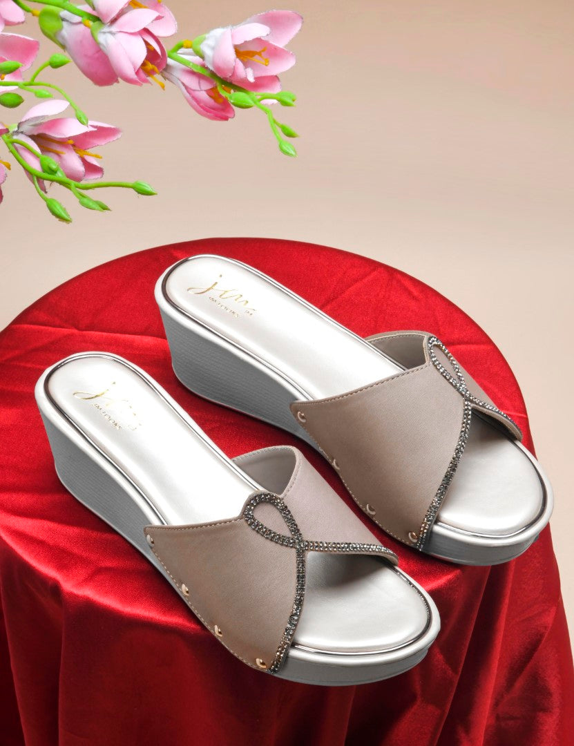 Elegant Embellished Wedge Heels wood rose