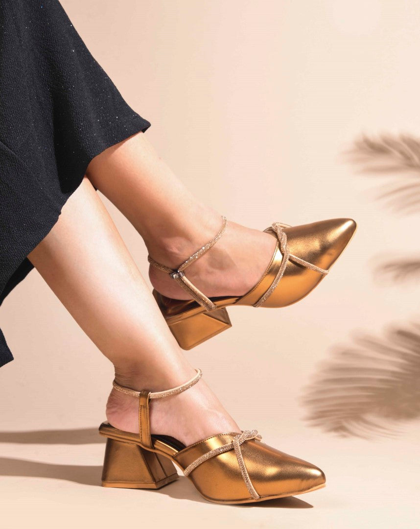 JM Looks women's pointed-toe block heels with embellished cross straps and a slingback
Copper