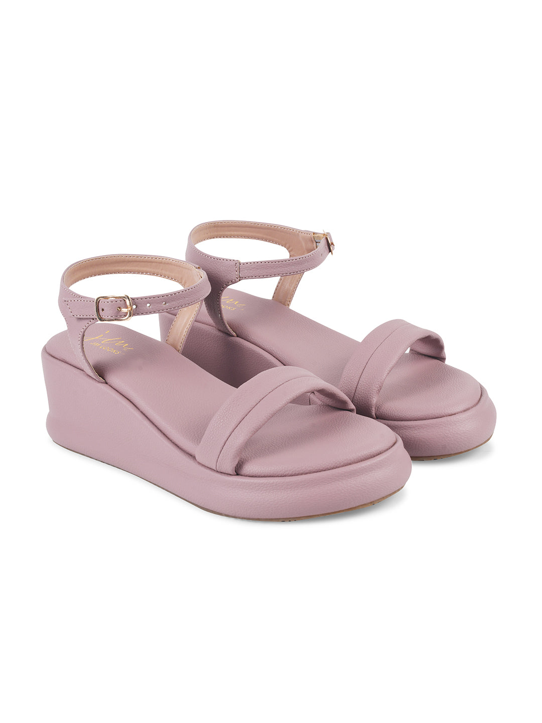 JM Looks Platform Wedge Sandals Wood-Rose