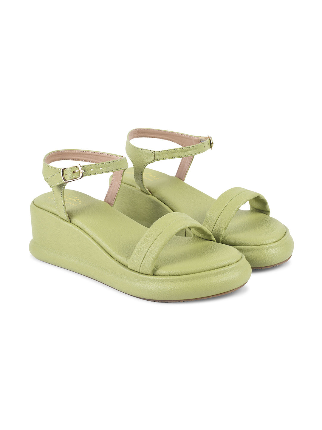 JM Looks platform wedge sandals with a single vamp strap and an adjustable ankle strap
Pista