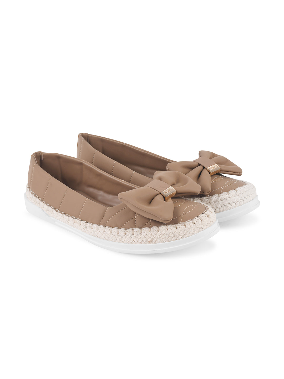JM Looks espadrille loafers featuring a prominent bow and woven sole detail
Toupe