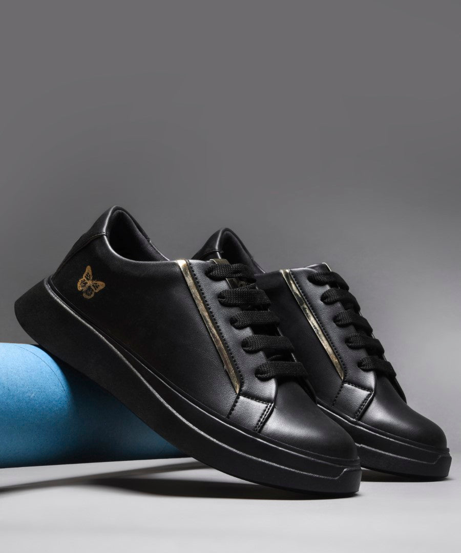 JM Looks Women's Golden & White Sneakers | Transparent Lace-Up Fashion Shoes Black