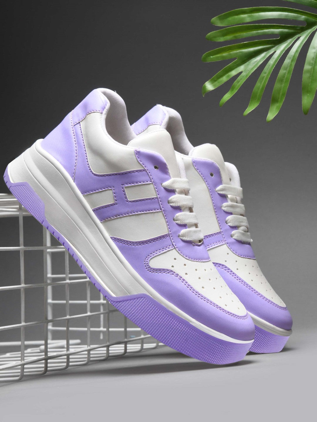 Jm Looks Women's Baby Pink Chunky Sneakers – Comfortable Casual Shoes White-Purple