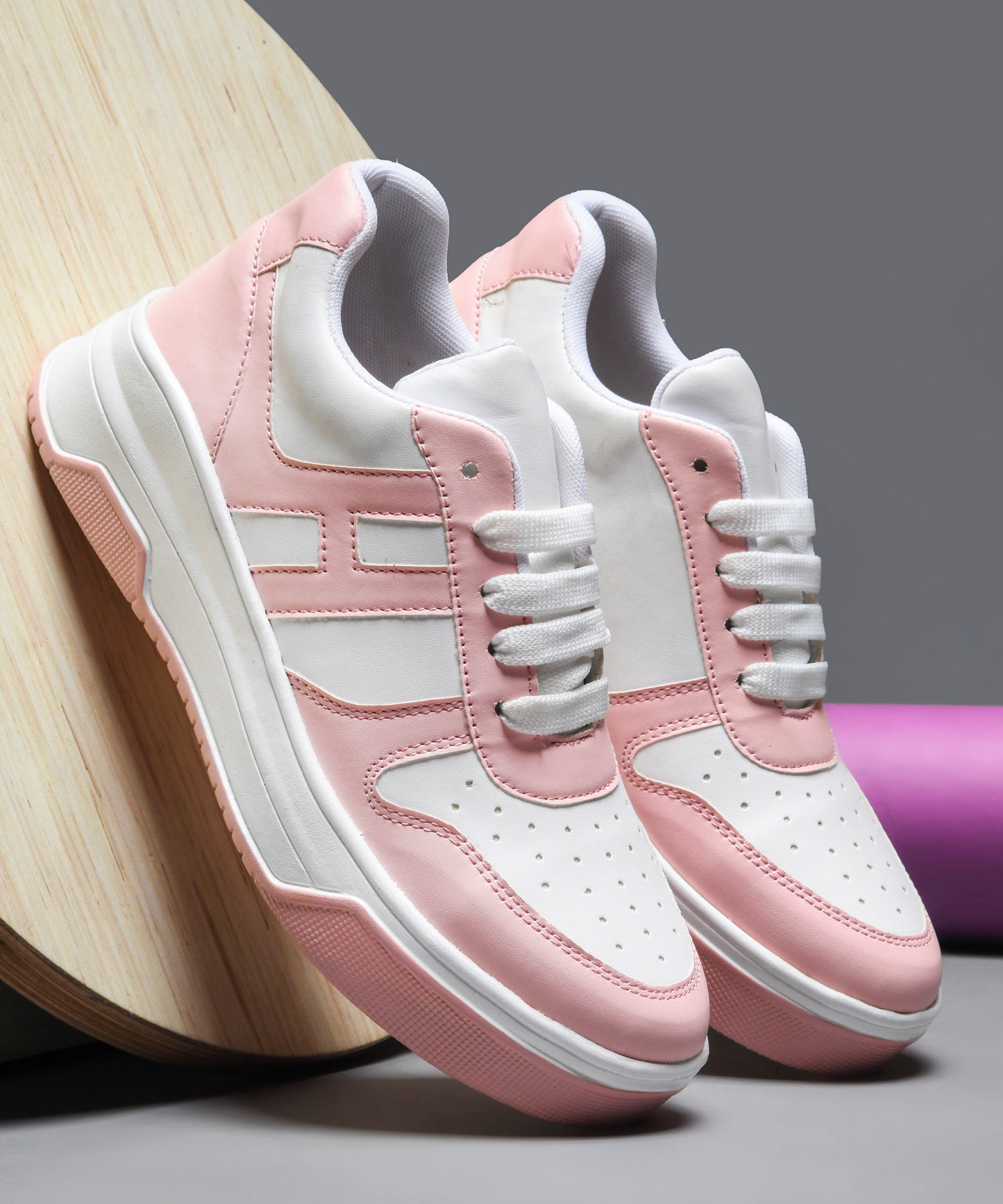 Jm Looks Women's Baby Pink Chunky Sneakers – Comfortable Casual Shoes White-Pink