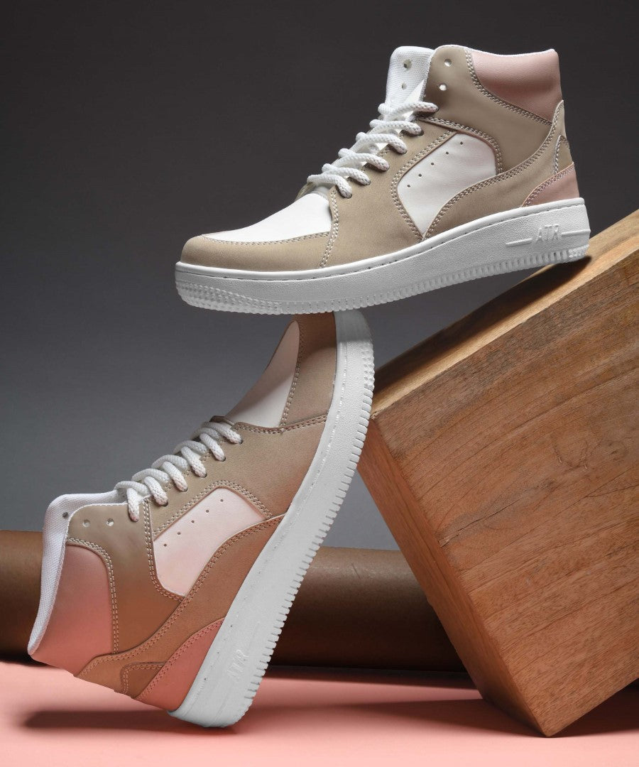 Jm Looks High-Top Casual Lace-Up Sneakers Beige-White