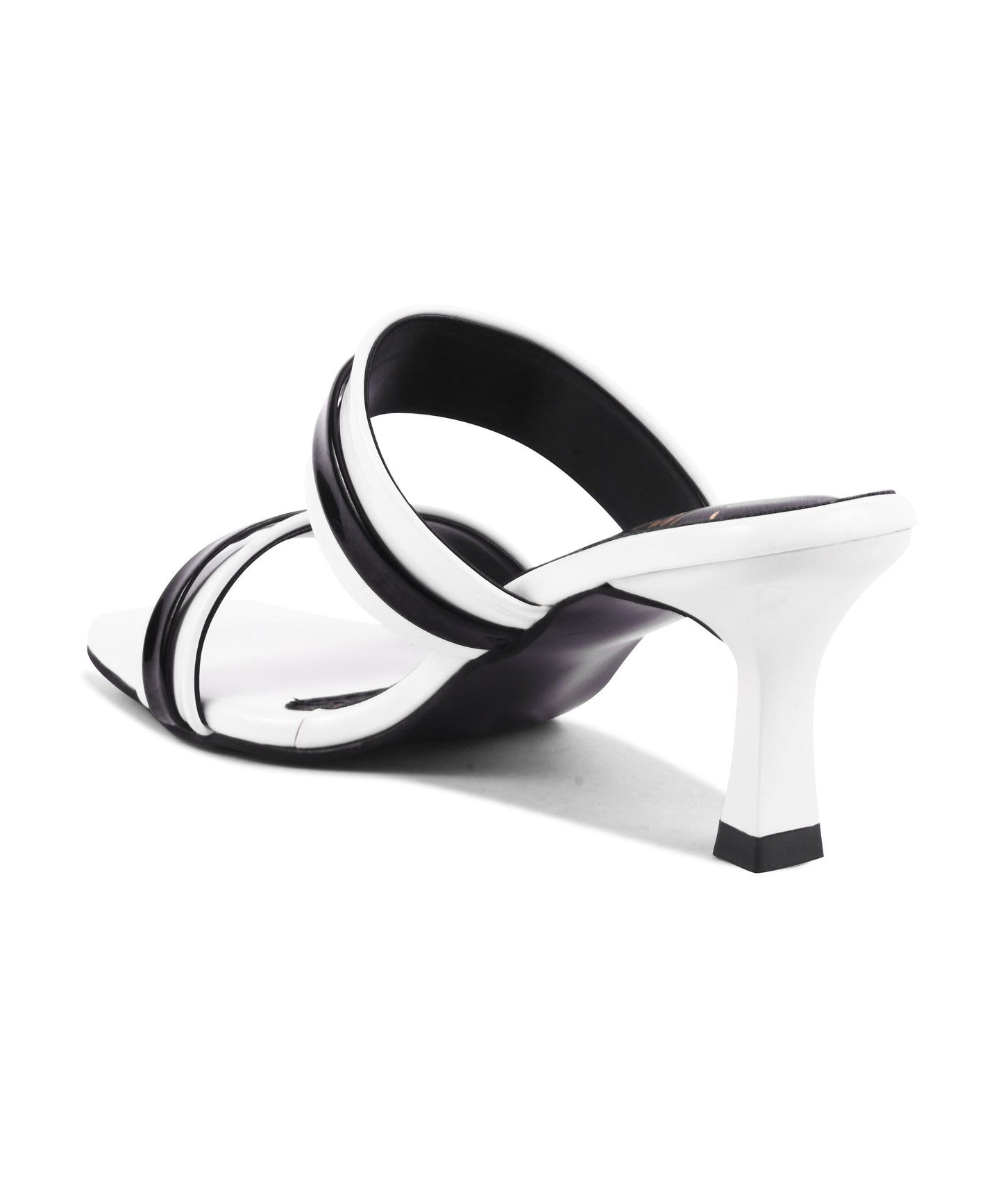 double-strap heel mules with decorative buckles and a square toe
White