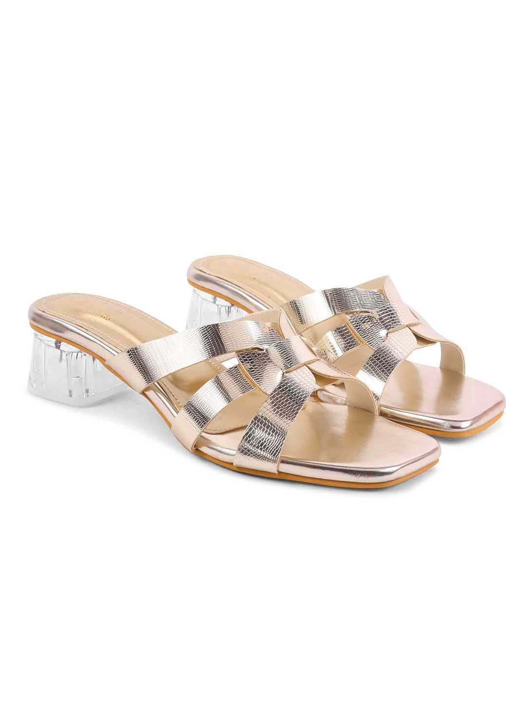 Strappy Block Heel Sandals | Slip-On Summer Shoes | JM Looks Golden