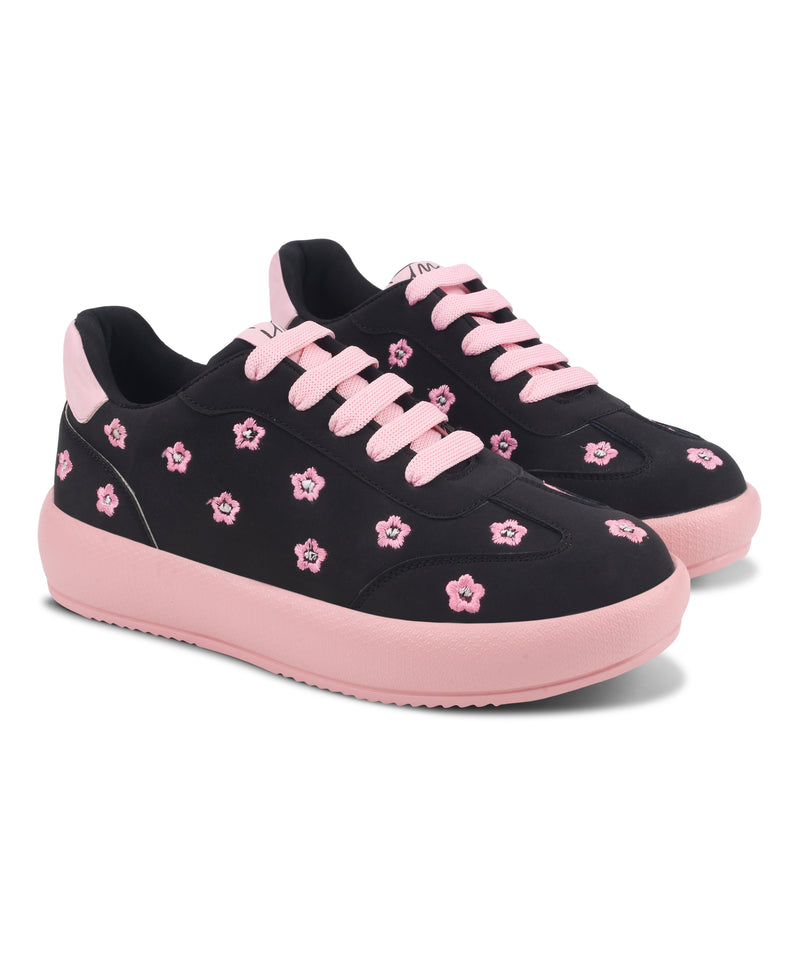 Suede Flower Printed Low-Top Sneakers - 10