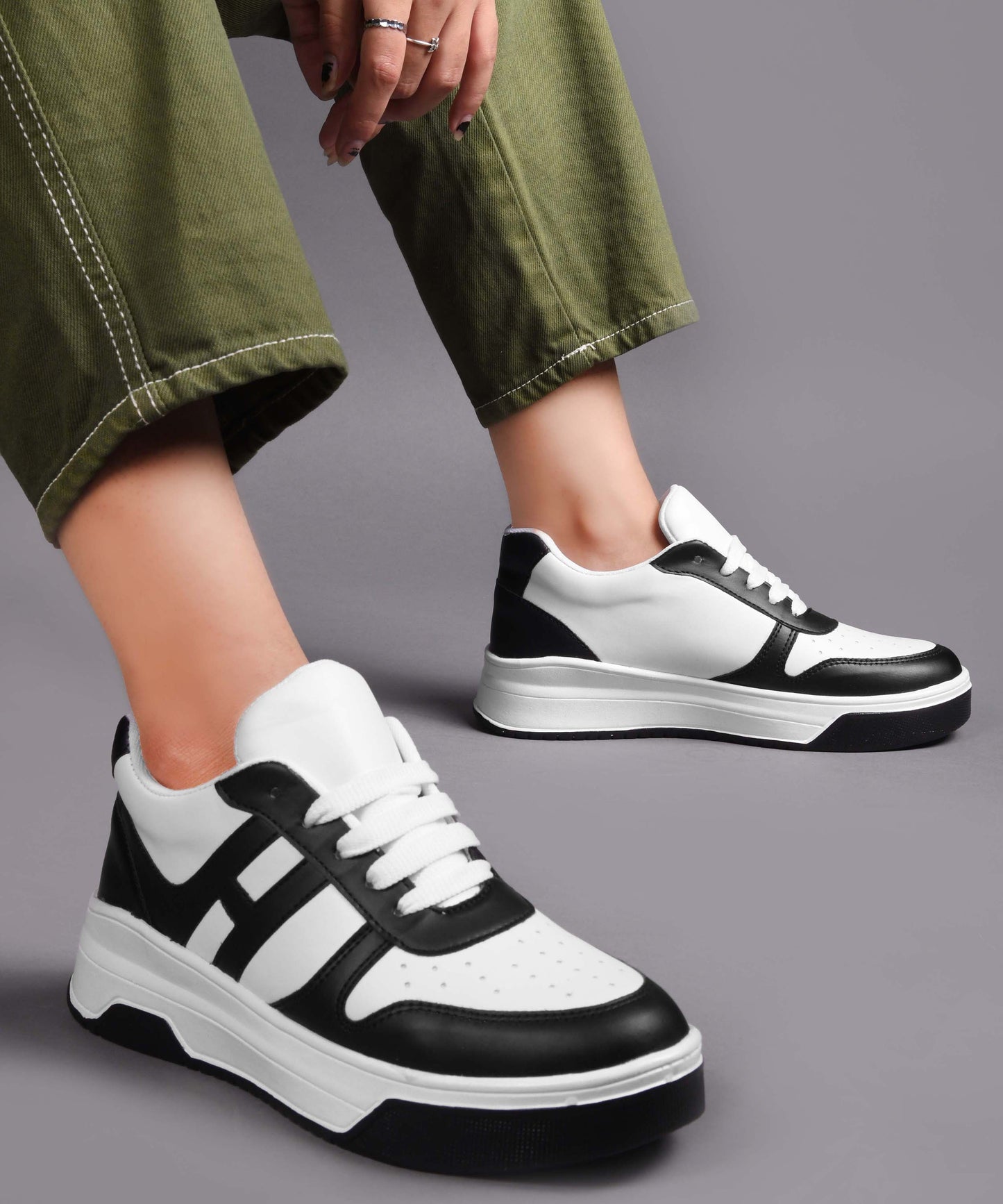 Jm Looks Women's Baby Pink Chunky Sneakers – Comfortable Casual Shoes White-Black