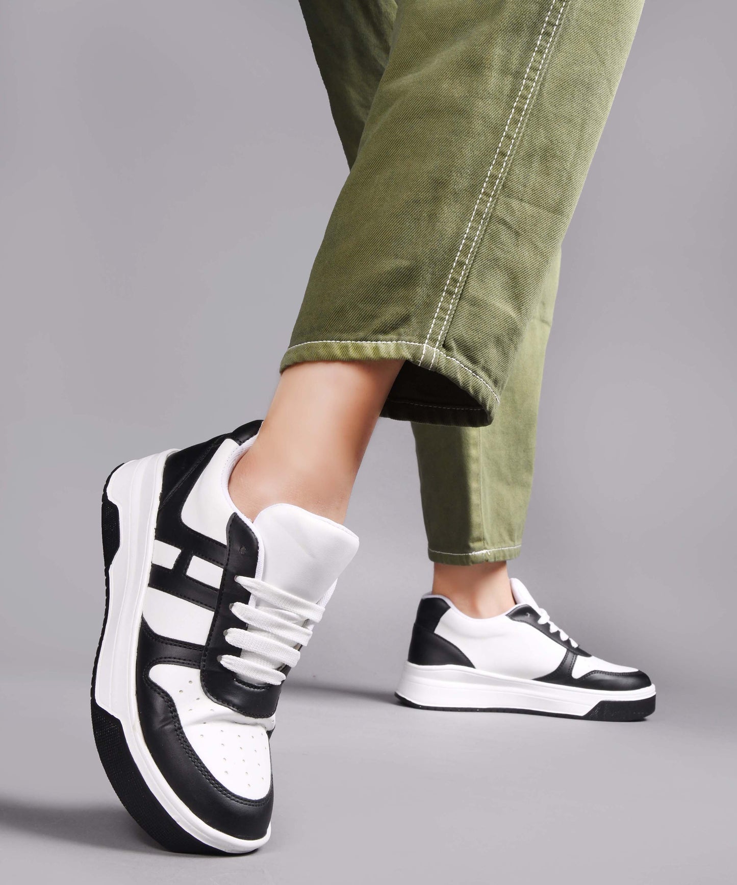 Jm Looks Women's Baby Pink Chunky Sneakers – Comfortable Casual Shoes White-Black