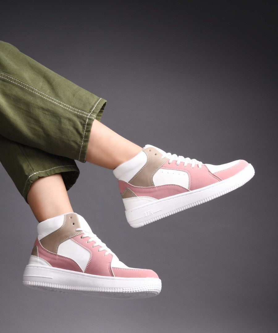 high-top lace-up sneakers with a multi-panel design
-White White-Peach