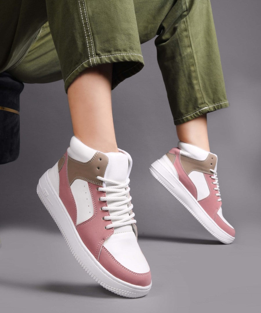 high-top lace-up sneakers with a multi-panel design
-White White-Peach