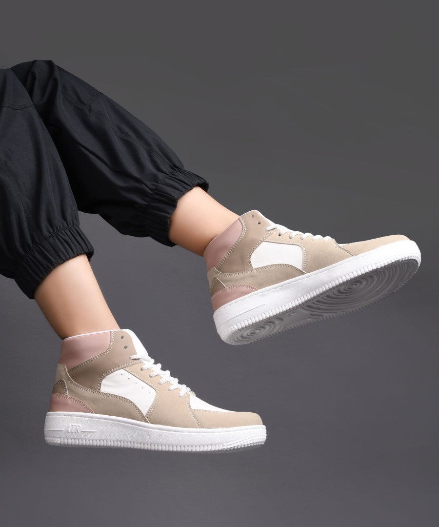 Jm Looks High-Top Casual Lace-Up Sneakers Beige-White