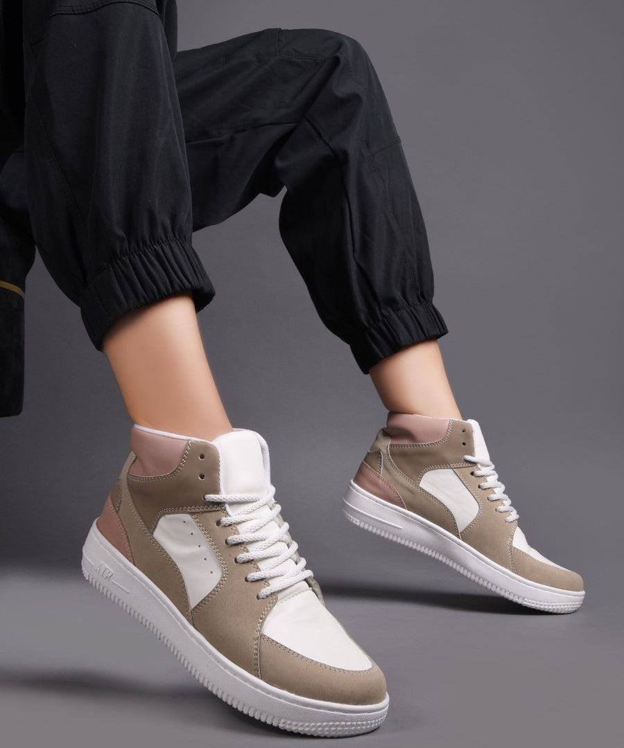 Jm Looks High-Top Casual Lace-Up Sneakers Beige-White