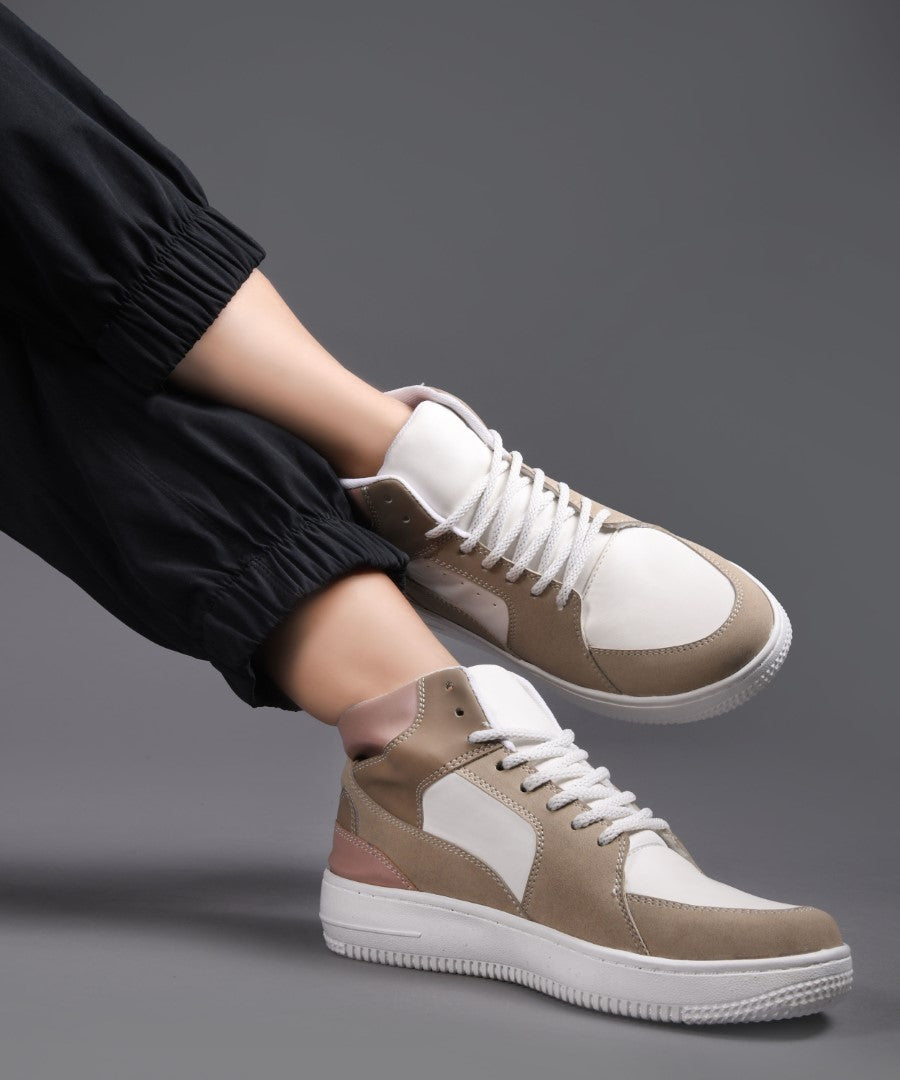 Jm Looks High-Top Casual Lace-Up Sneakers Beige-White