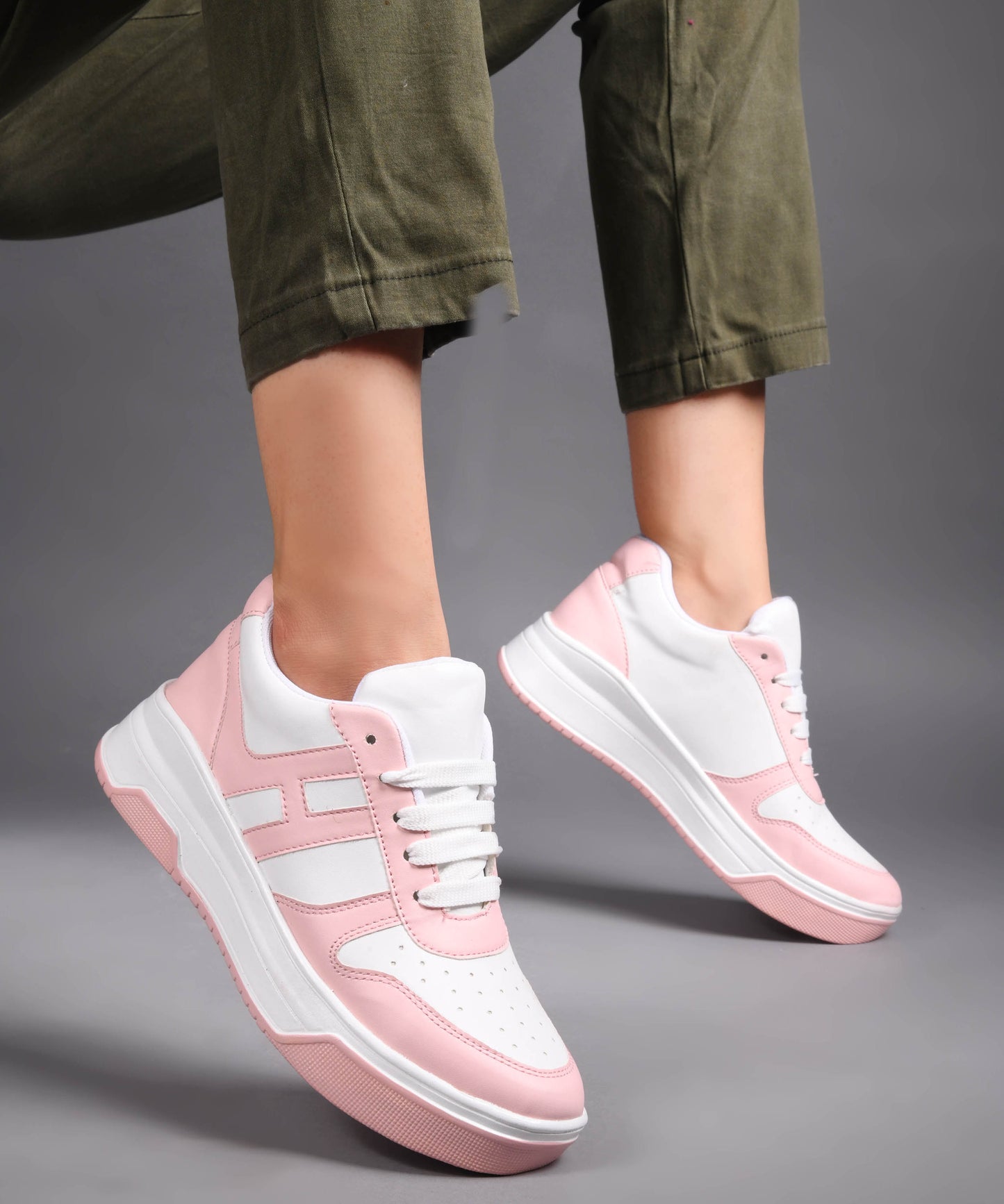 Jm Looks Women's Baby Pink Chunky Sneakers – Comfortable Casual Shoes White-Pink