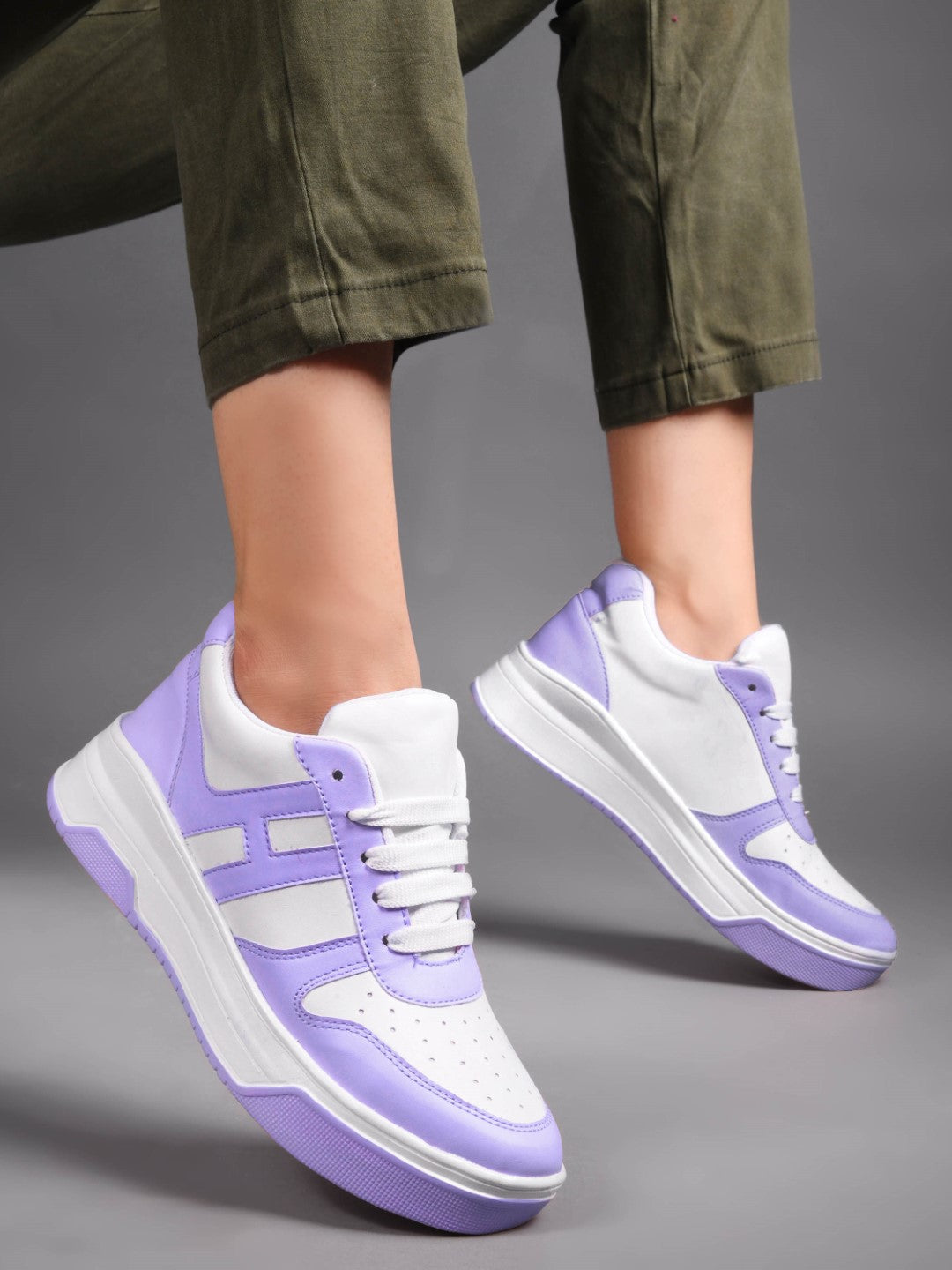 Jm Looks Women's Baby Pink Chunky Sneakers – Comfortable Casual Shoes White-Purple
