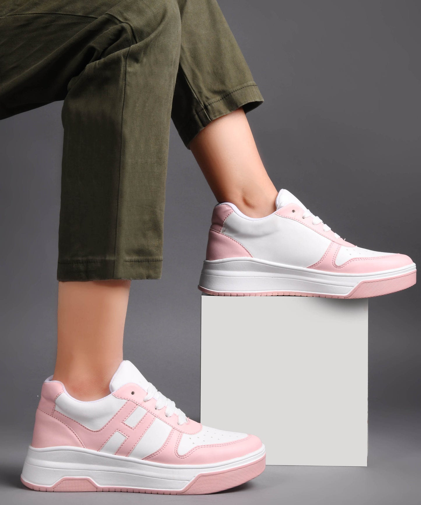 Jm Looks Women's Baby Pink Chunky Sneakers – Comfortable Casual Shoes White-Pink