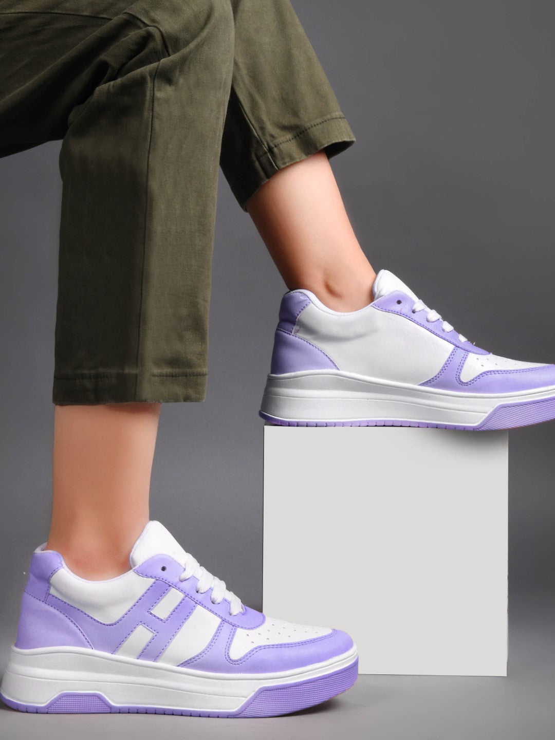 Jm Looks Women's Baby Pink Chunky Sneakers – Comfortable Casual Shoes White-Purple