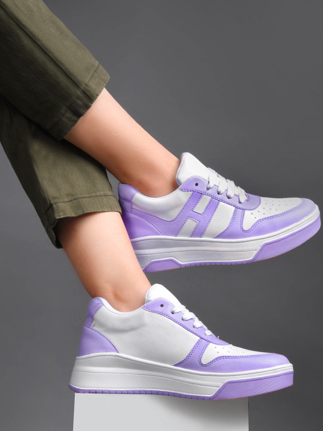 Jm Looks Women's Baby Pink Chunky Sneakers – Comfortable Casual Shoes White-Purple