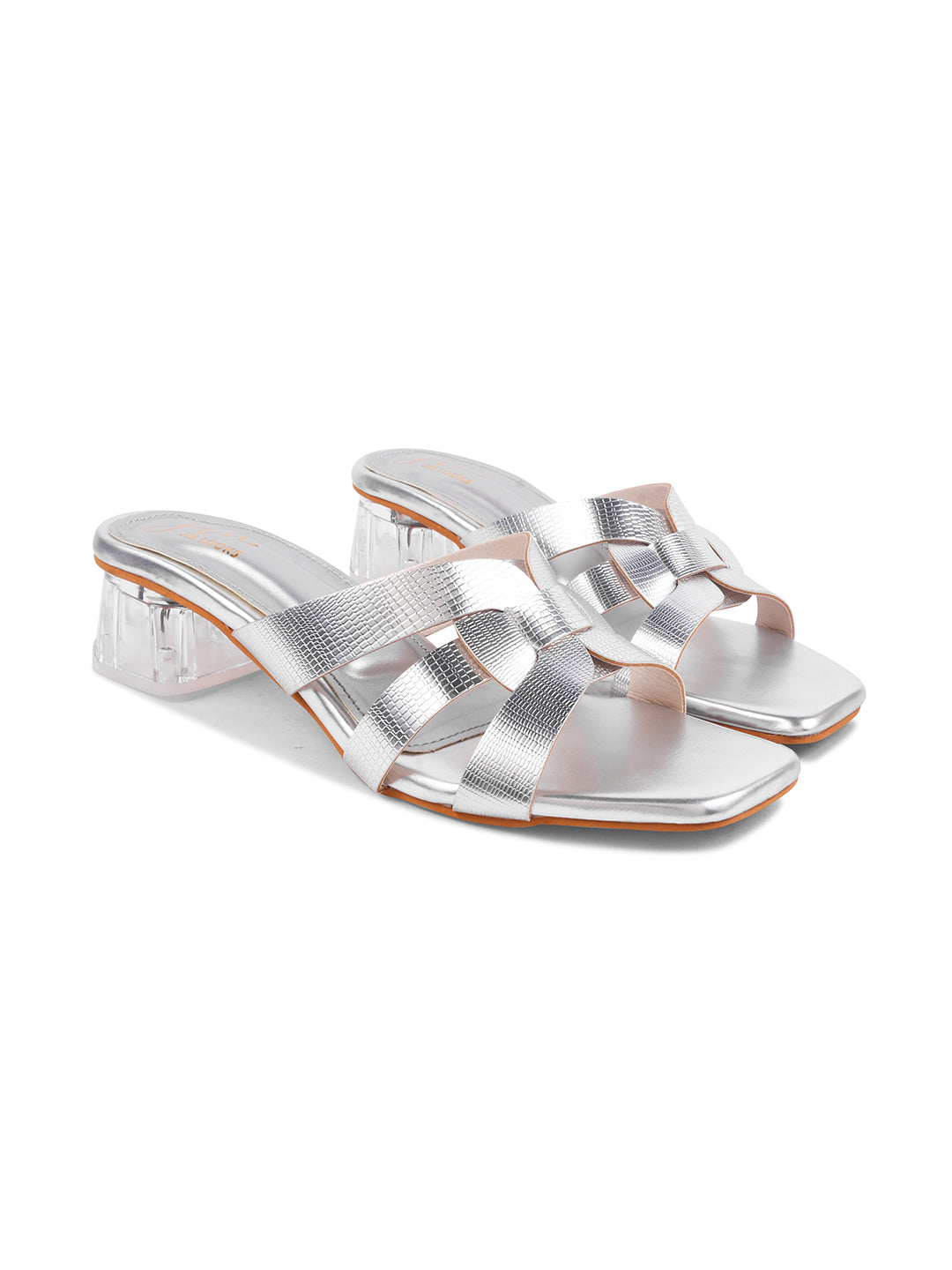 Strappy Block Heel Sandals | Slip-On Summer Shoes | JM Looks Silver