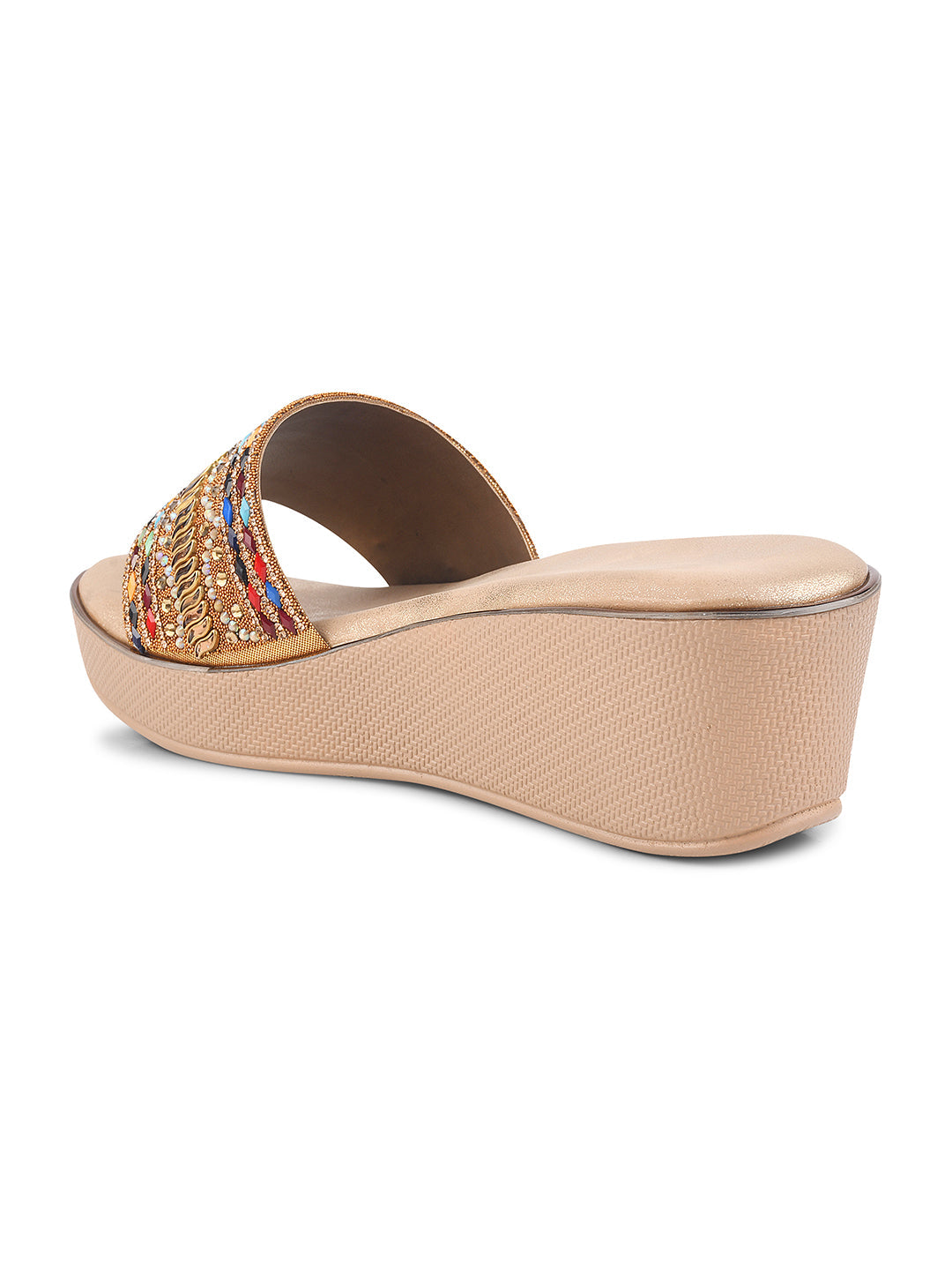 JM Looks Women's Toe-Loop Embroidered Ethnic Sandals | Traditional Flat Slip-Ons Antique