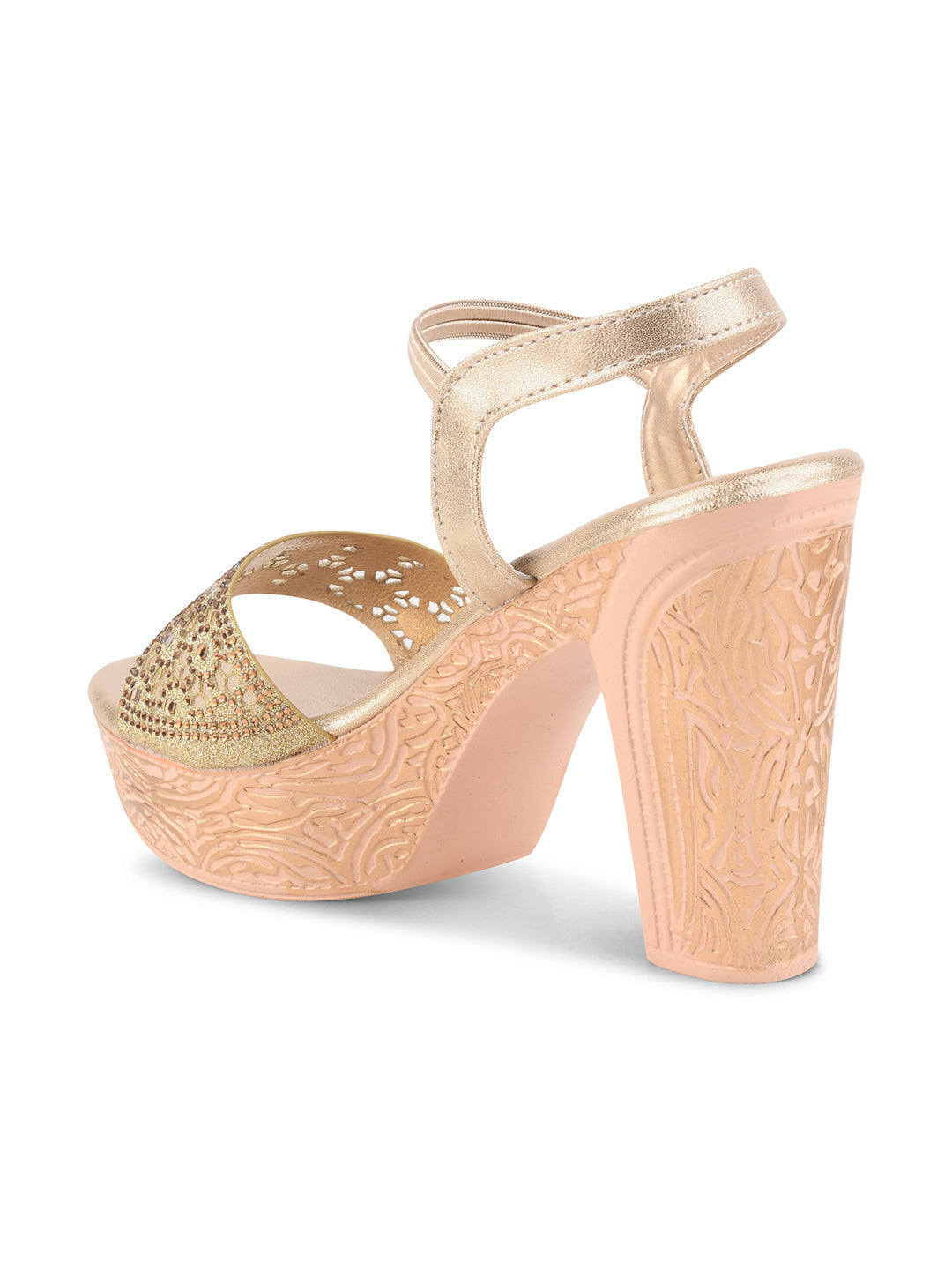 JM Looks Golden Ethnic Wedge Sandals | Embroidered Festive Footwear Golden