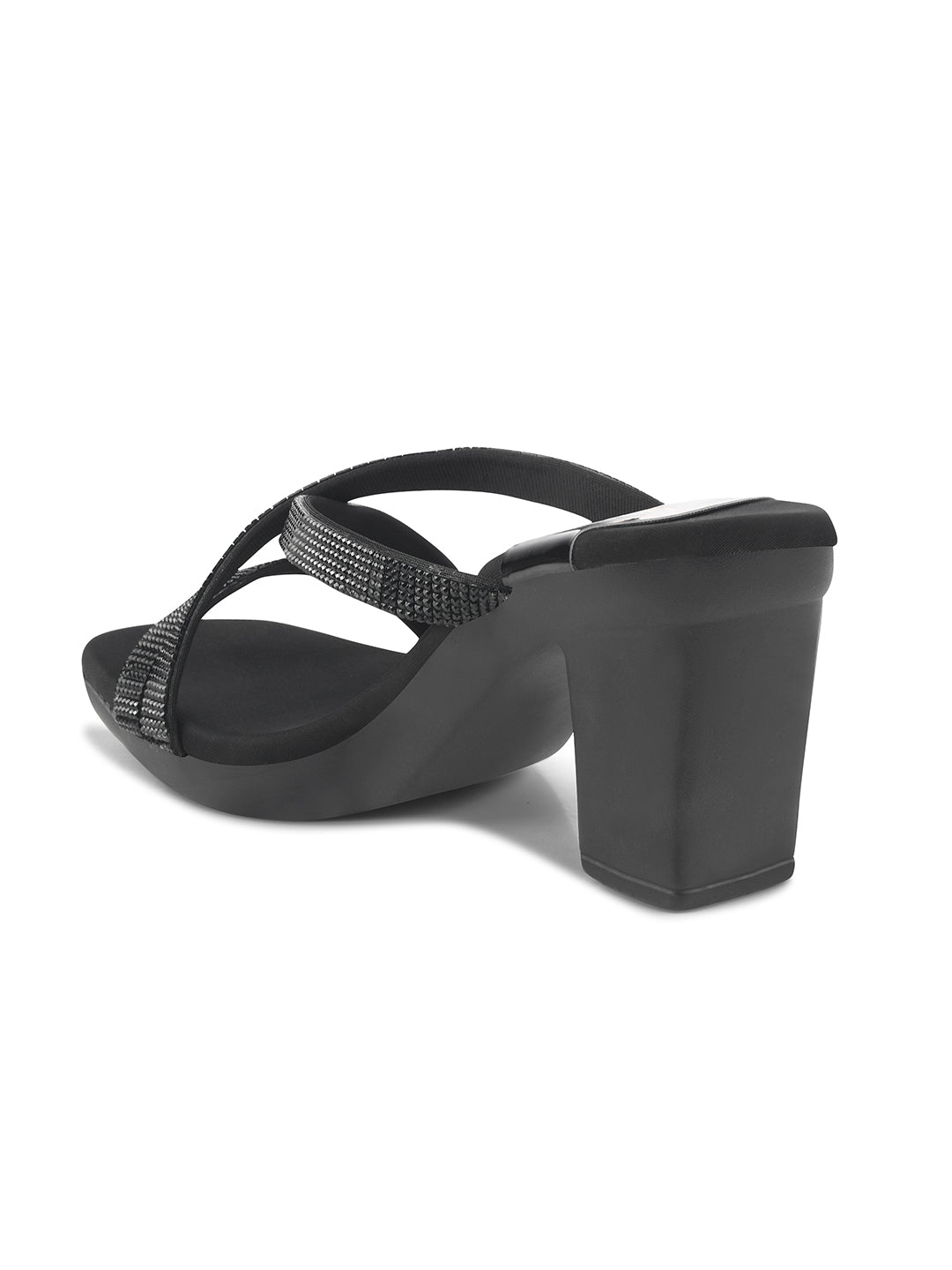 Jm Looks block heels with shimmering criss-cross straps
Black