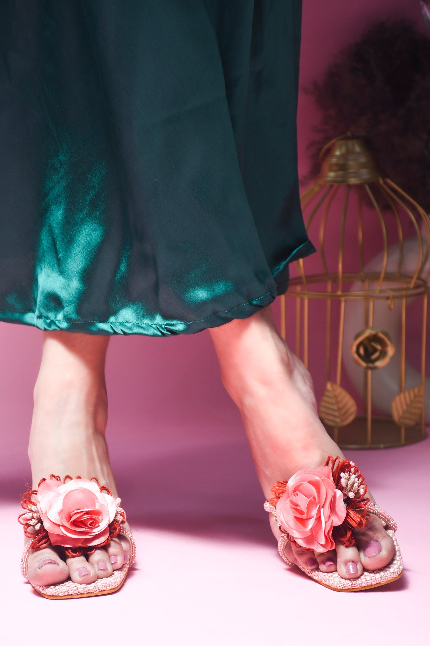 Jm Looks floral embellished square toe heels with a unique clear heel
Peach