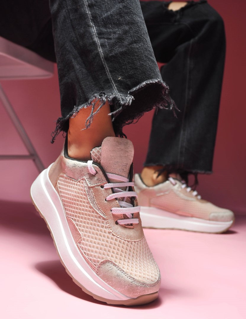 chunky sole sneakers with mesh panels and durable outsoles
Pink