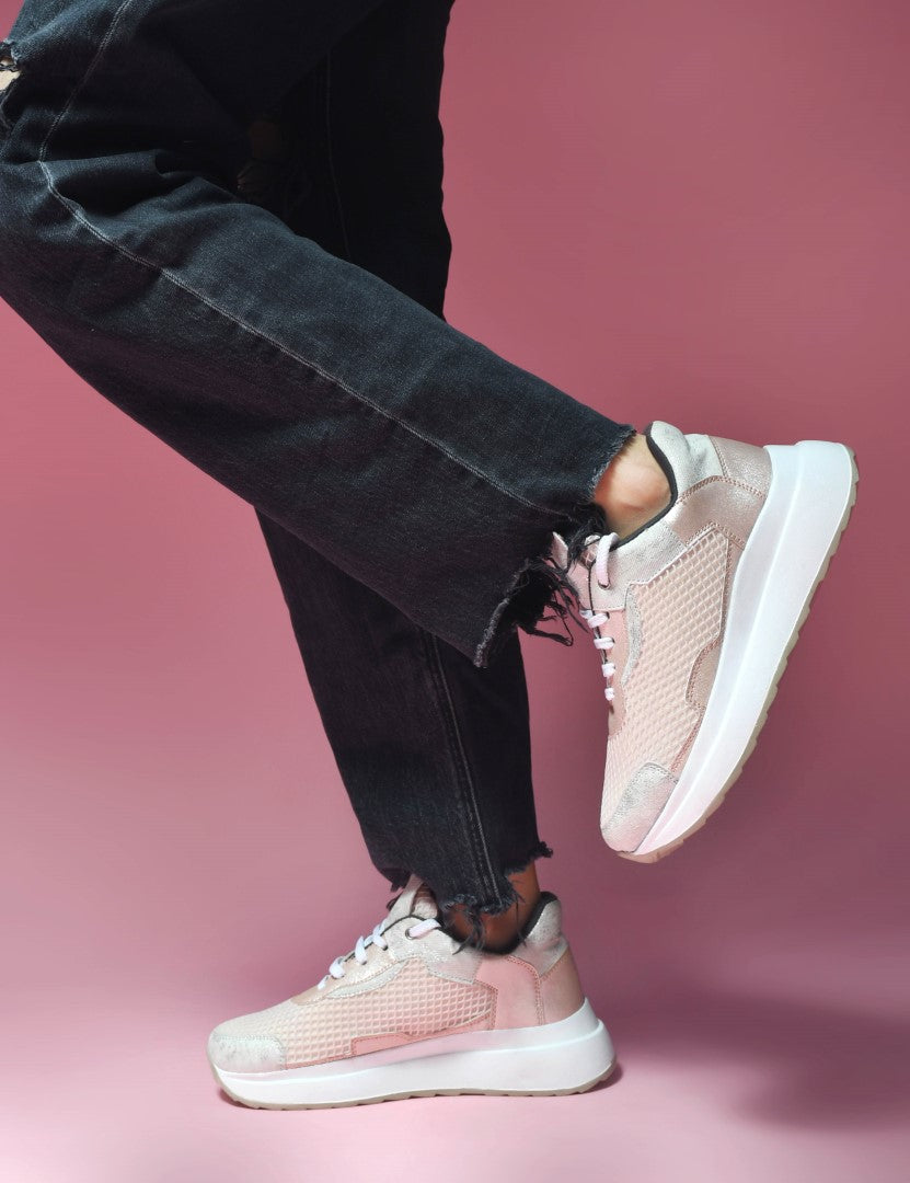 chunky sole sneakers with mesh panels and durable outsoles
Pink