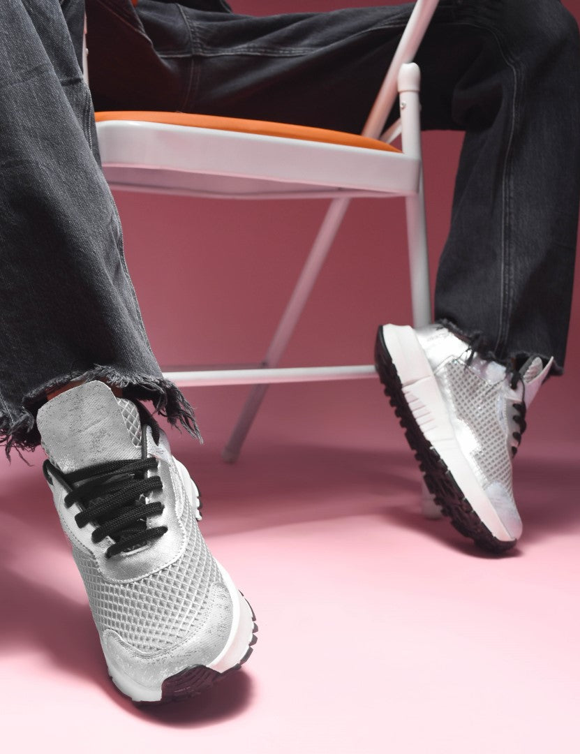 chunky sole sneakers with mesh panels and durable outsoles
Grey