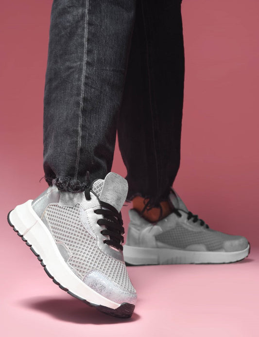 chunky sole sneakers with mesh panels and durable outsoles
 Grey