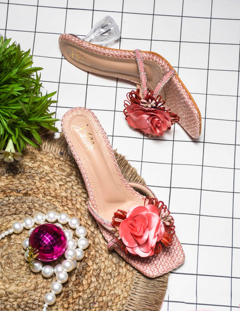 Jm Looks floral embellished square toe heels with a unique clear heel
Peach