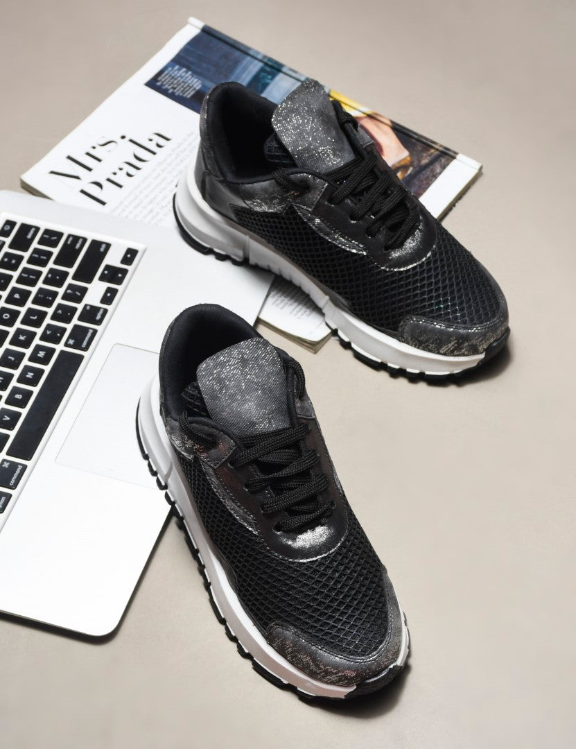chunky sole sneakers with mesh panels and durable outsoles
Black