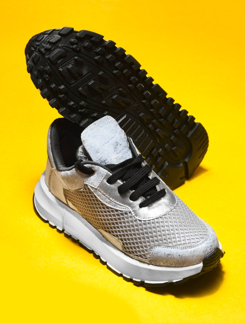 chunky sole sneakers with mesh panels and durable outsoles
Grey