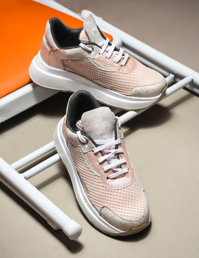 chunky sole sneakers with mesh panels and durable outsoles
Pink