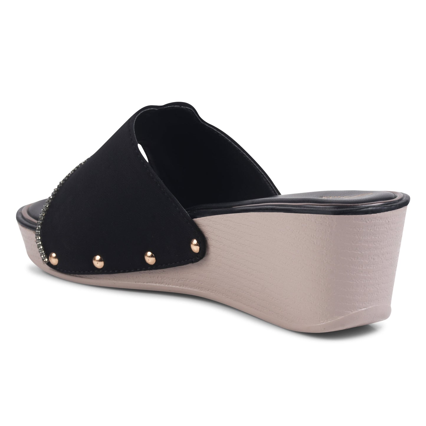 JM Looks Ethnic Wedge Sandals | Embroidered Open-Back Slip-On for Women beige