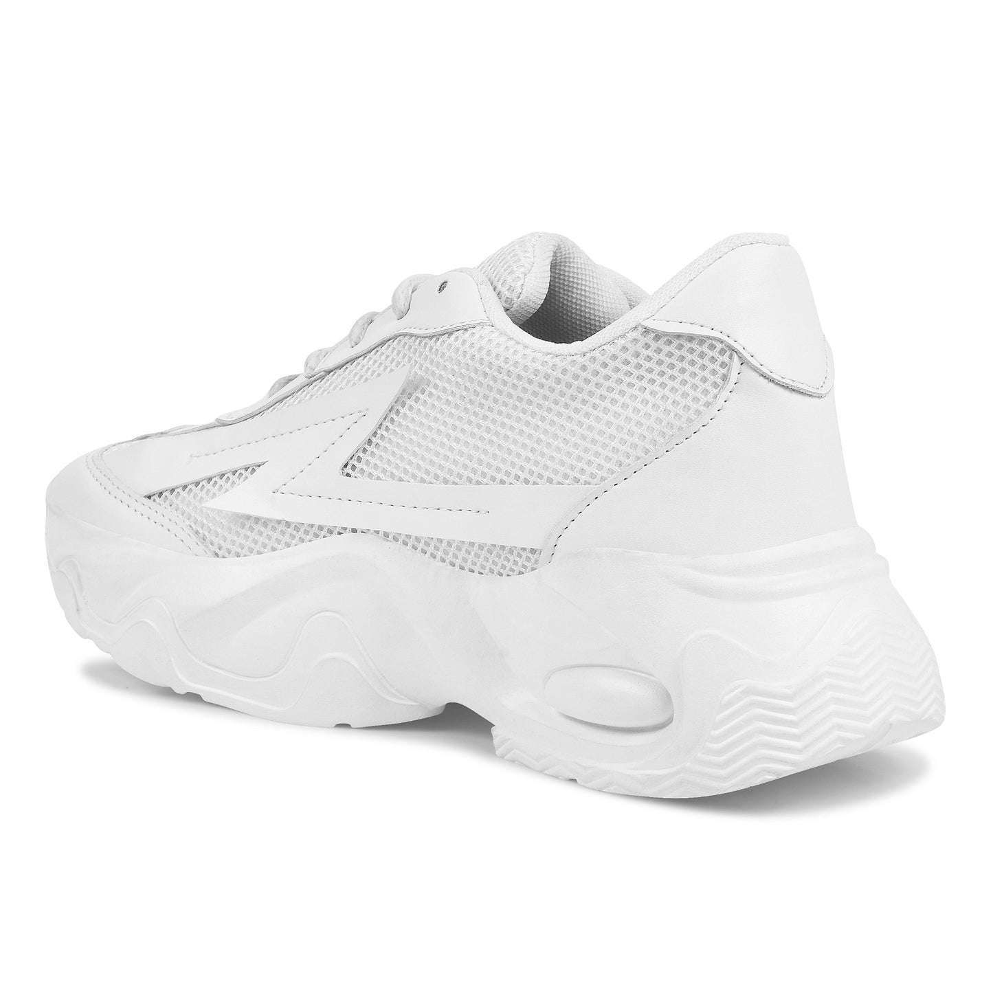 White Chunky Sneakers for Women lace-up mesh upper thick sole trendy casual stylish comfortable platform footwear