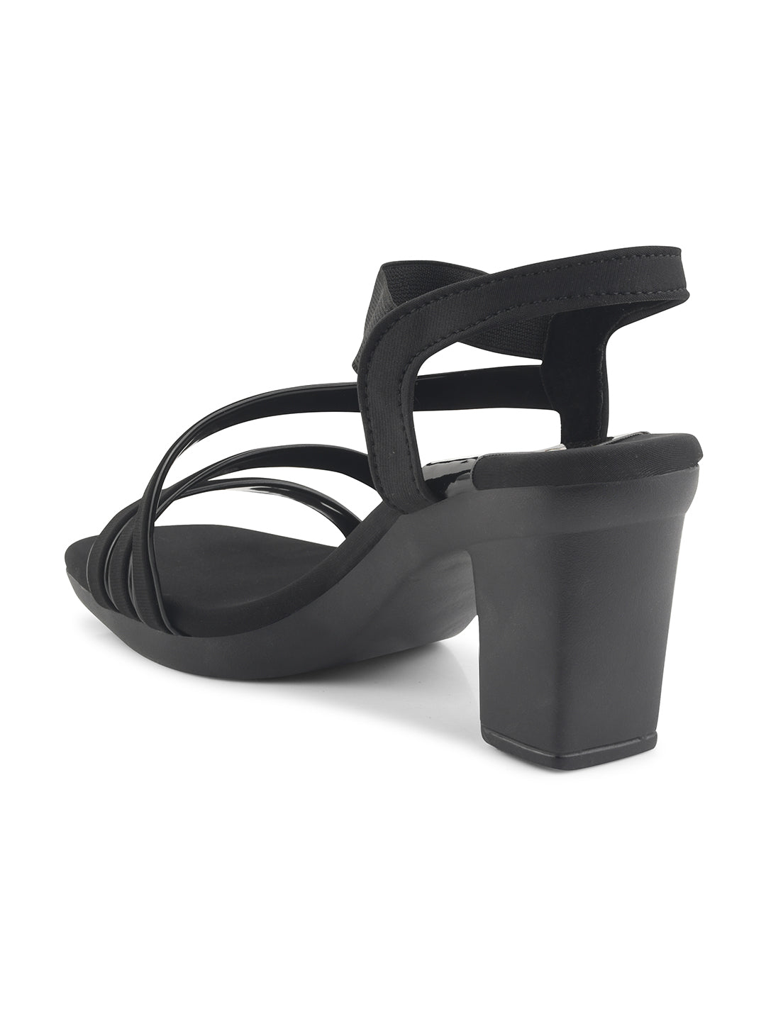Jm Looks block heels with multiple thin straps and an elasticated ankle strap
Black