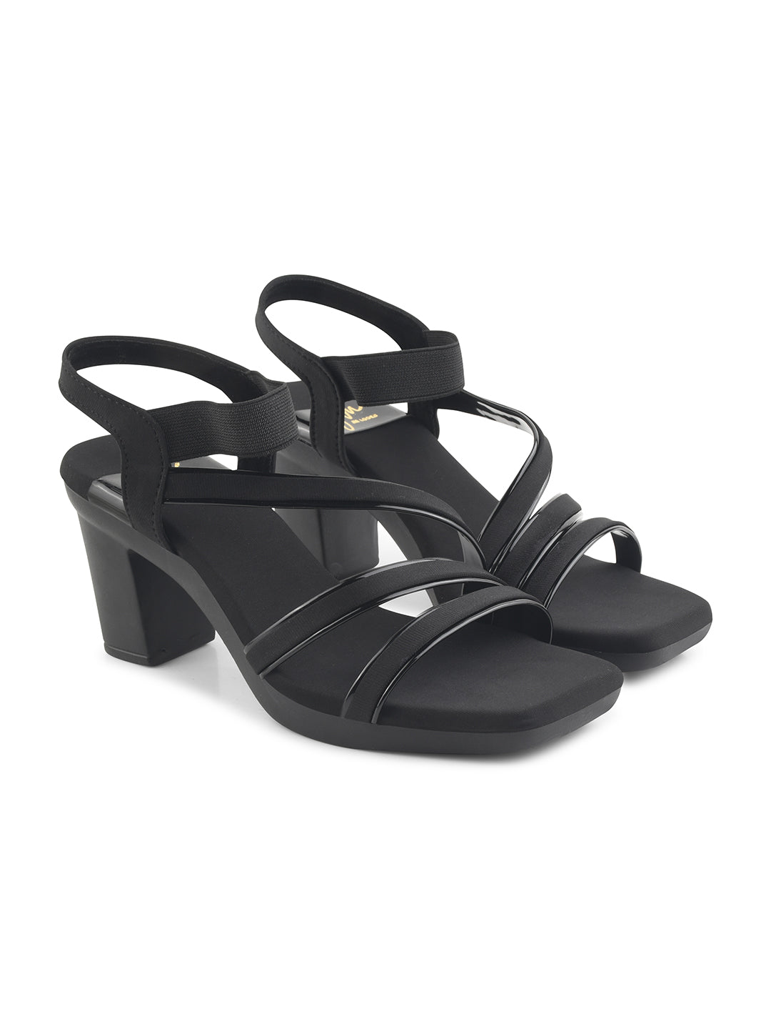Jm Looks block heels with multiple thin straps and an elasticated ankle strap
Black