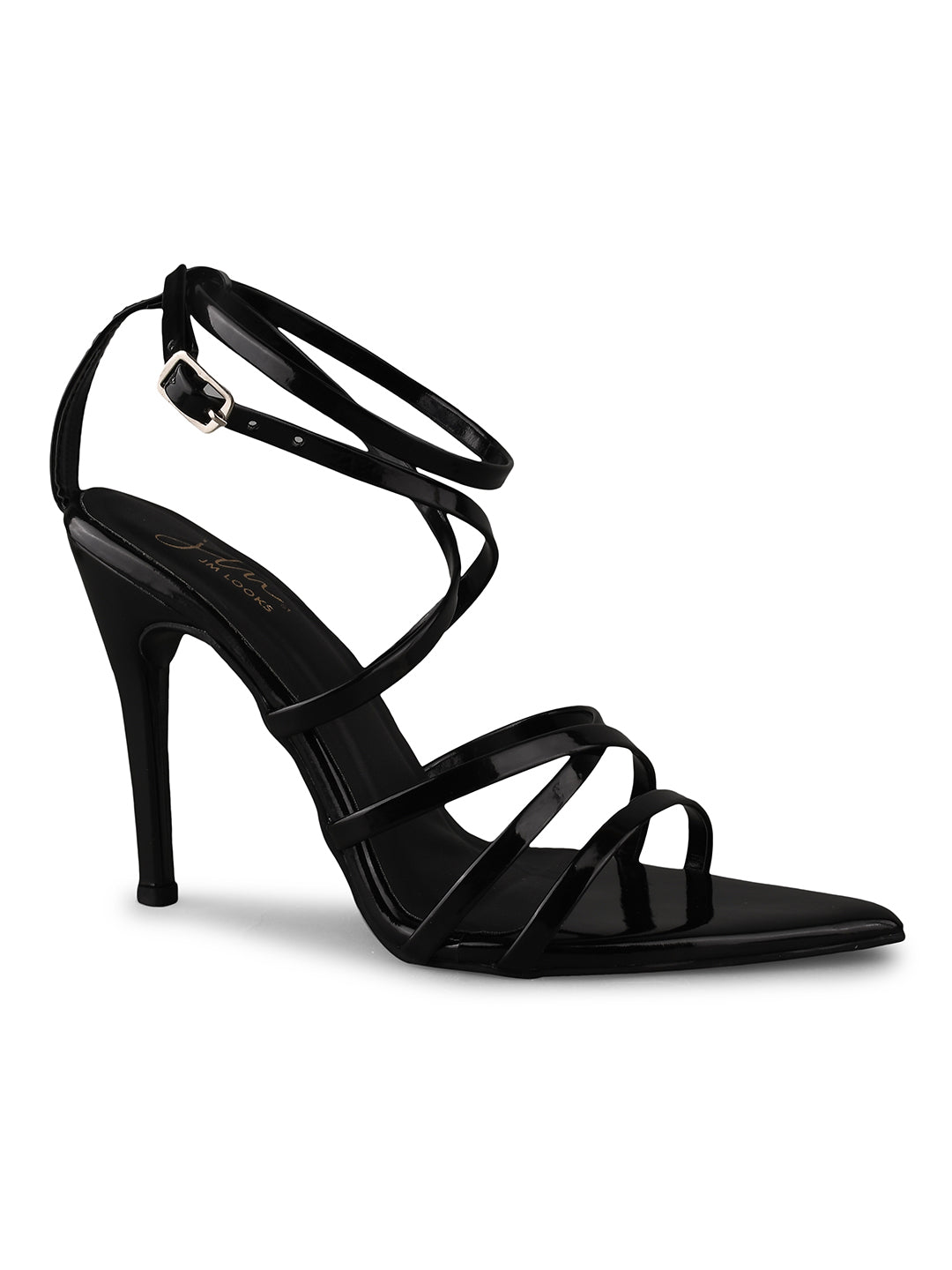 elegant strappy pointed high heels
Black