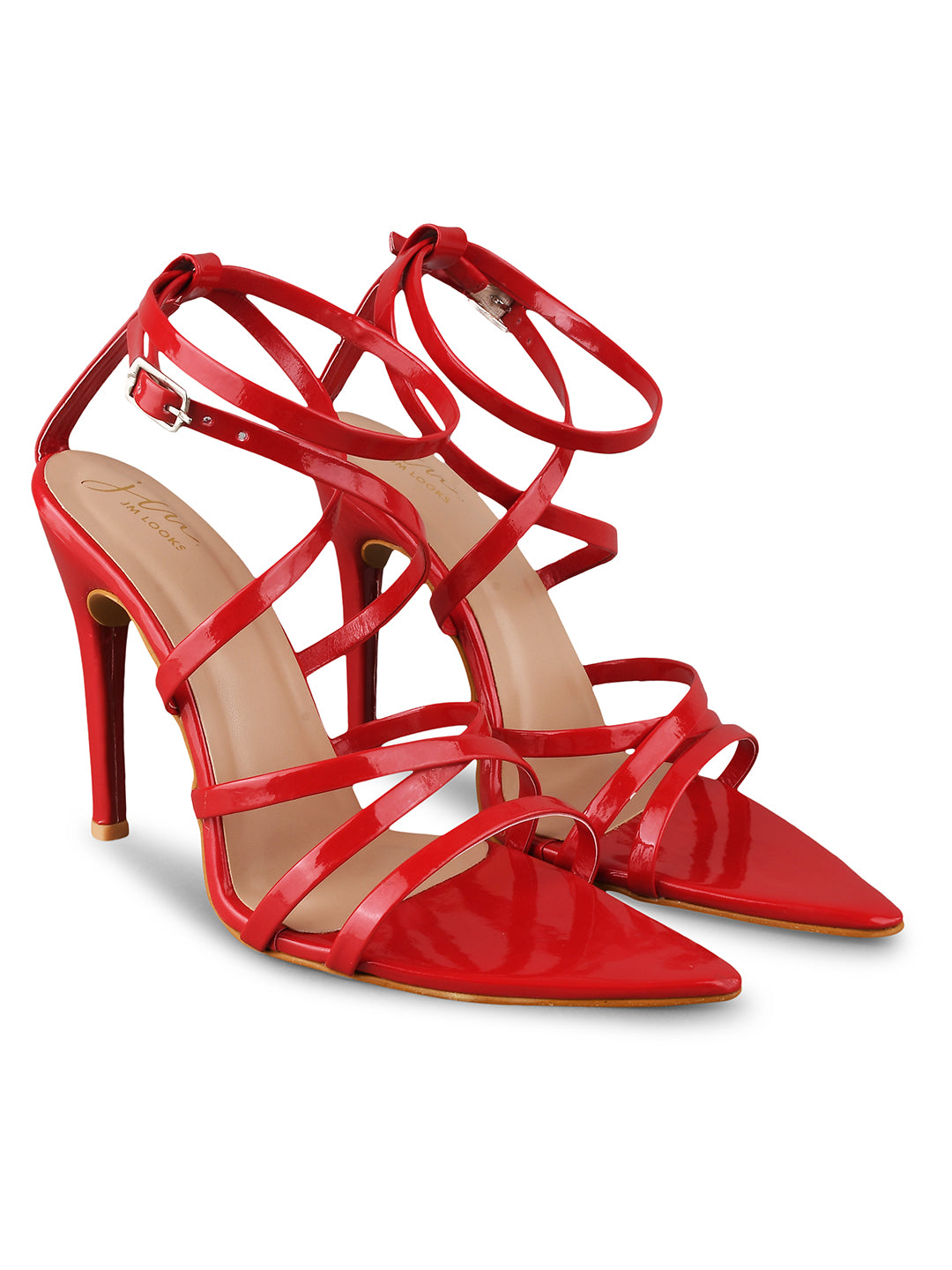 elegant strappy pointed high heels
Red